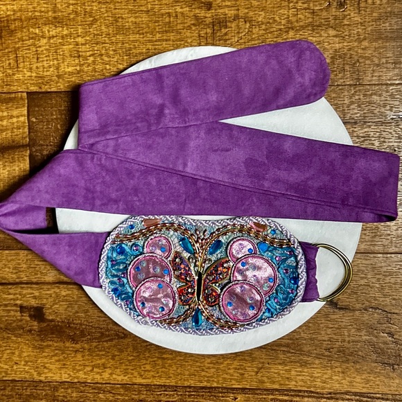 Purple Suede W/ Pink & Purple Embroidery & Beaded Butterfly ~ Boho/Gypsy Belt main image 10